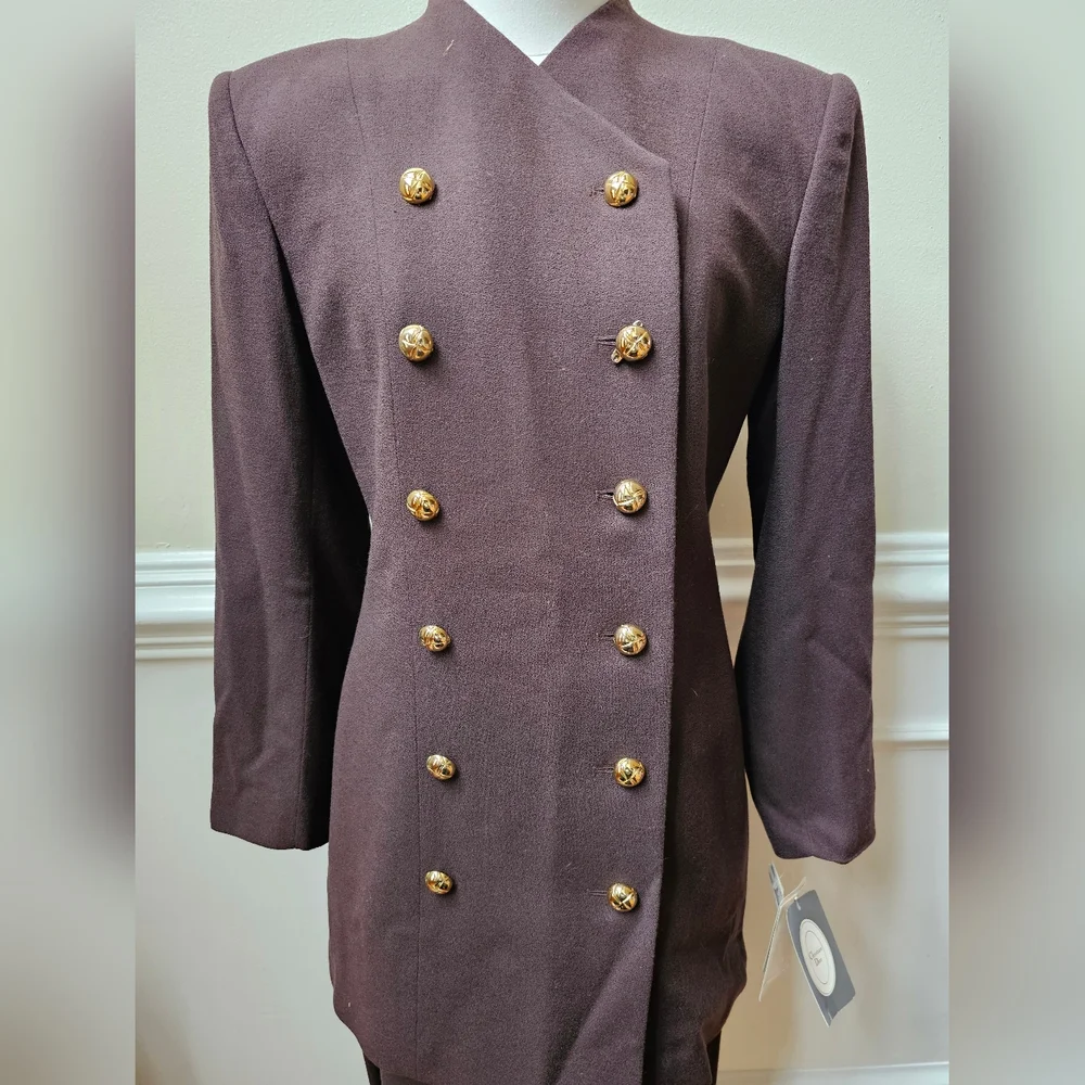 NWT Vintage Christian Dior **RARE** Military Style Women's Skirt Suit Truffle